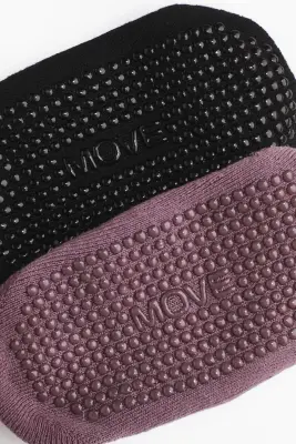 Lot de 2 paires de chaussettes antidérapantes - Violet ancien/noir