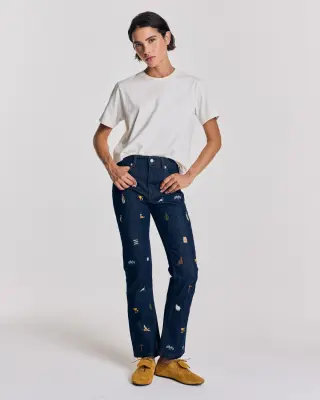 Jean Elsie bleu brut et broderies ivy