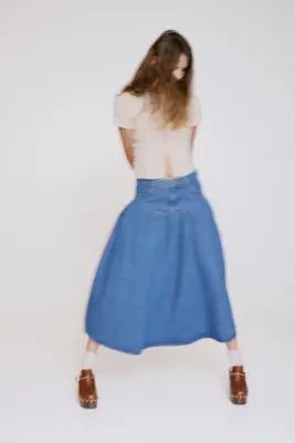 Jupe froncée en denim - Bleu denim foncé