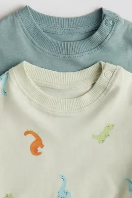 Lot de 2 T-shirts en coton - Vert clair/dinosaures
