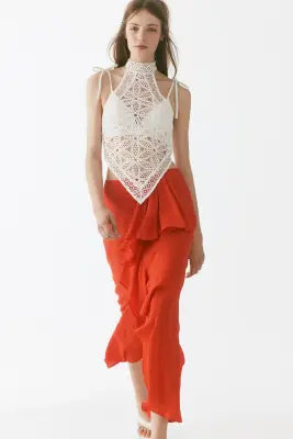 Jupe volantée en viscose mélangée - Rouge vif
