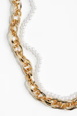 Collier à deux rangs - Doré/blanc