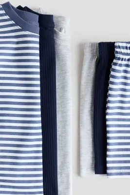Lot de 3 pyjamas en coton - Bleu/rayé