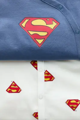 Lot de 2 pyjamas imprimés en coton - Bleu ancien/Superman