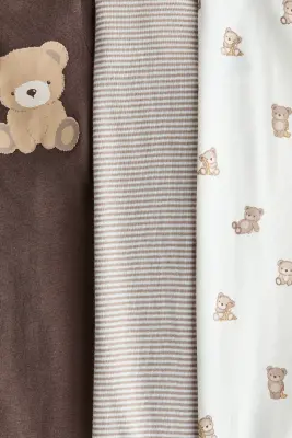 Lot de 3 pyjamas zippés en coton - Marron/nounours