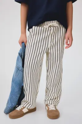 Pantalon à cordon en jersey texturé - Beige clair/rayé