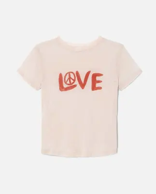 Nouveau ! RE/DONE T-shirt Classic Tee Love And Peace Pink Salt