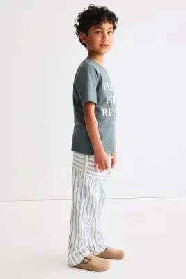Pantalon à cordon en mousseline - Blanc/rayures bleues