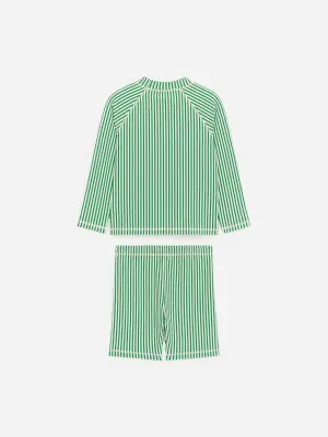 Ensemble de maillot de bain en seersucker UPF50+ - Vert/Blanc