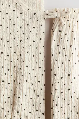 Ensemble 2 pièces en jersey texturé - Crème/cœurs