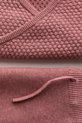 Ensemble 2 pièces en maille de coton texturée - Rose ancien foncé