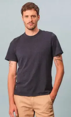 T-shirt Romain maille piquée col rond bleu chiné manches courtes