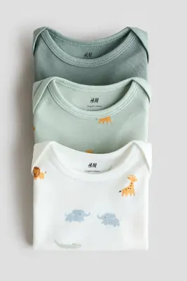Lot de 3 bodies en coton avec encolure américaine - Vert/animaux