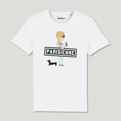 T-SHIRT COTON BIO IMPRIMÉ - PARISIENNE TECKEL - BLANC