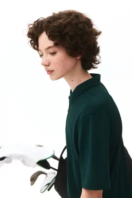 Polo de sport à col zippé Regular Fit - Vert foncé