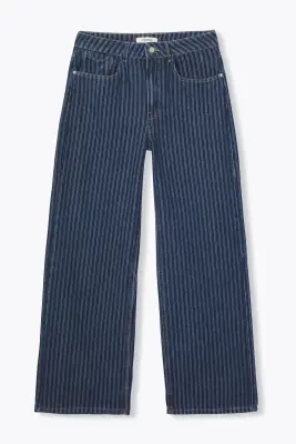 Jean large rayé taille haute