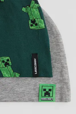 Lot de 2 bonnets imprimés en jersey - Gris chiné/Minecraft