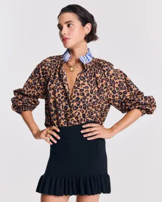 Blouse Camille léopard et rayures bleu