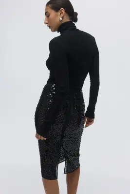 Jupe crayon à sequins - Noir