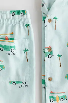 Ensemble imprimé 2 pièces en coton - Turquoise clair/motif