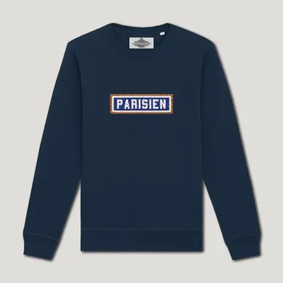 SWEAT-SHIRT COTON BIO BRODÉ - PARISIEN - NAVY