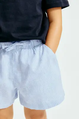 Short en lin mélangé - Bleu/rayé