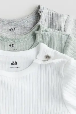 Lot de 3 bodies en coton côtelé - Vert ancien clair/gris clair