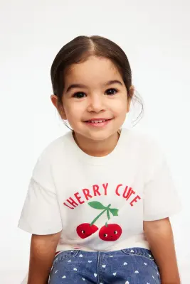 Lot de 3 T-shirts en coton - Blanc/Cherry cute