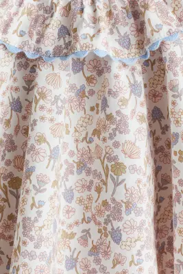 Blouse en coton avec col volanté - Rose ancien/fleuri