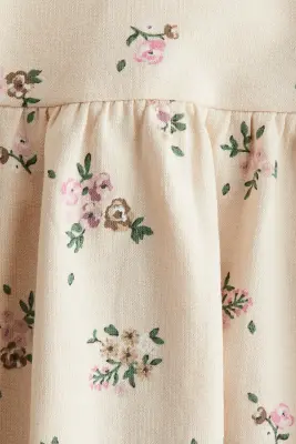 Robe imprimée en coton - Beige clair/fleuri