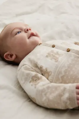 Ensemble 2 pièces en maille de coton - Beige clair/nounours