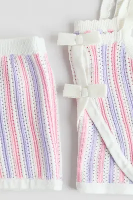 Ensemble 2 pièces en maille texturée - Rose clair/rayé