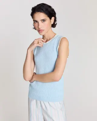 Top Kahny bleu ciel et blanc