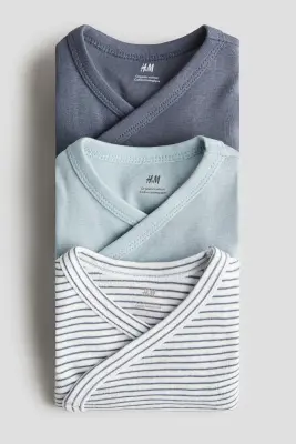 Lot de 3 bodies croisés - Turquoise clair/rayé