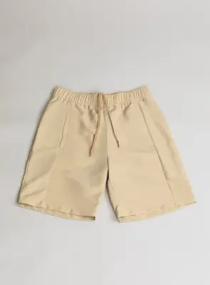 Shorts with Front Cuts in Eggshell Technical Ottoman