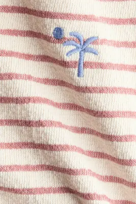 Ensemble 2 pièces en coton texturé - Blanc/rayures rose ancien