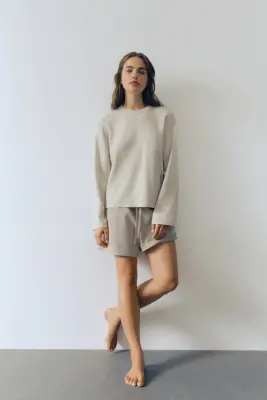 Pull oversize en maille fine - Beige clair chiné
