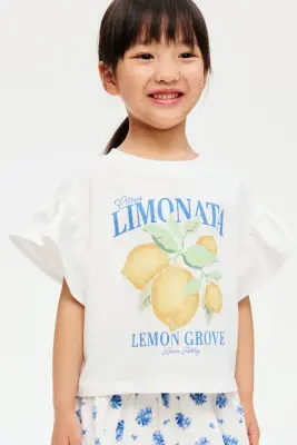 Top imprimé en coton - Blanc/citrons