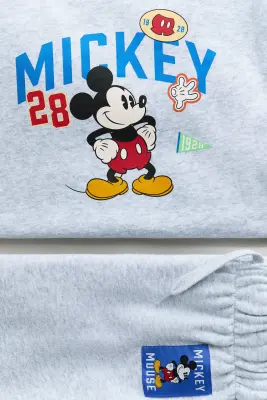 Ensemble 2 pièces en molleton imprimé - Gris clair chiné/Mickey
