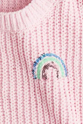 Pull en maille de fil chenille - Rose clair/arcs-en-ciel