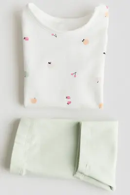 Ensemble 2 pièces en jersey de coton - Vert clair/fruits