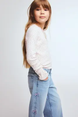 Jean à jambes larges avec motifs - Bleu denim clair/noeuds