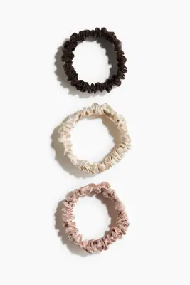 Lot de 3 chouchous en soie - Marron foncé/beige clair