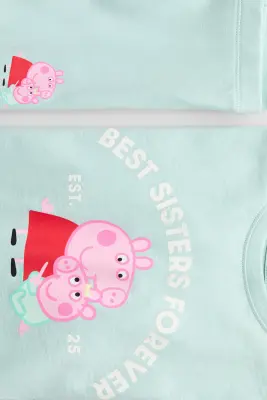 Ensemble imprimé 2 pièces en coton - Turquoise clair/Peppa Pig