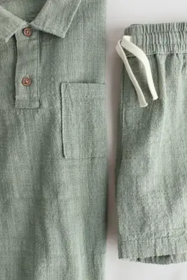 Ensemble texturé 2 pièces en coton mélangé - Vert kaki clair