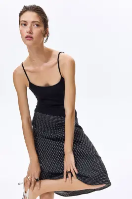 Slip skirt en viscose - Noir/pois blancs