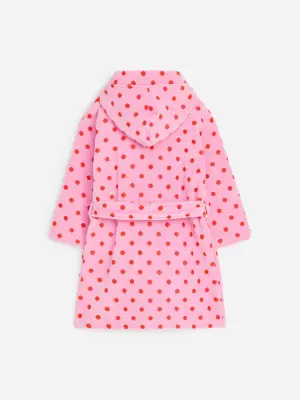 Peignoir en molleton de coton - Rose/Pois rouges
