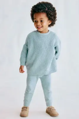 Ensemble 2 pièces en maille de coton - Turquoise