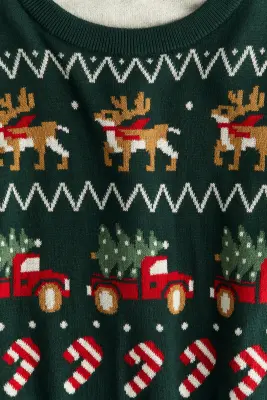 Pull en maille jacquard - Vert foncé/rennes