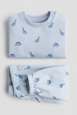 Ensemble 2 pièces en molleton - Bleu clair/dinosaures